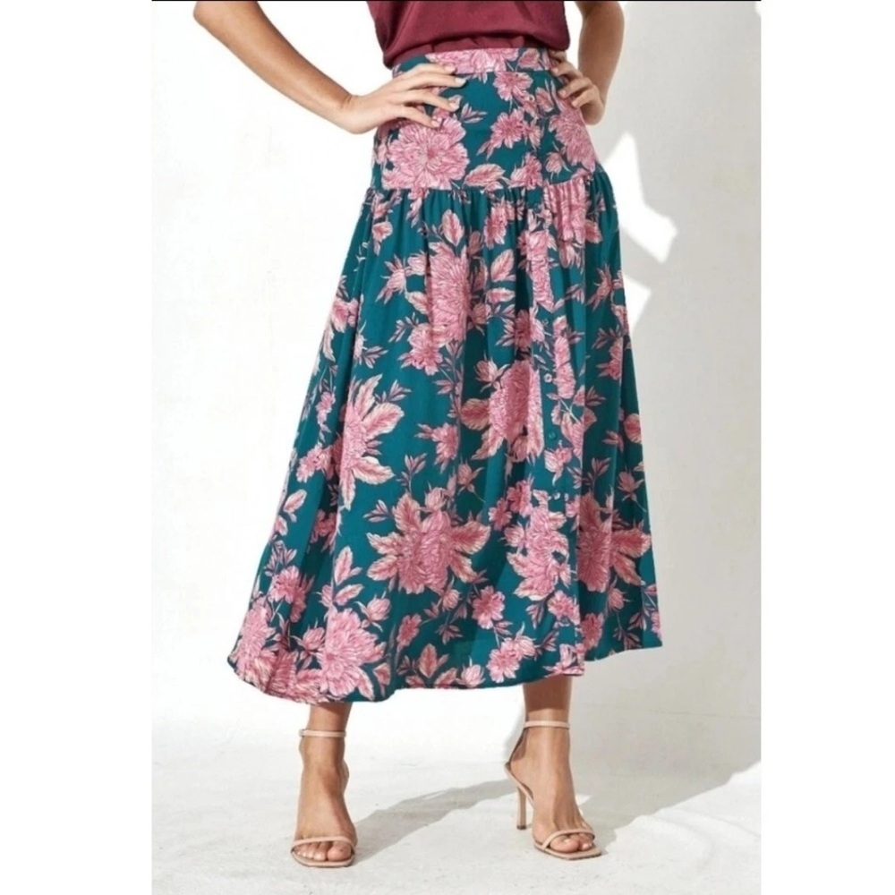 NWT Anthropologie Abel The Label Bonnie Floral Maxi Skirt Boho Chic Tropical L